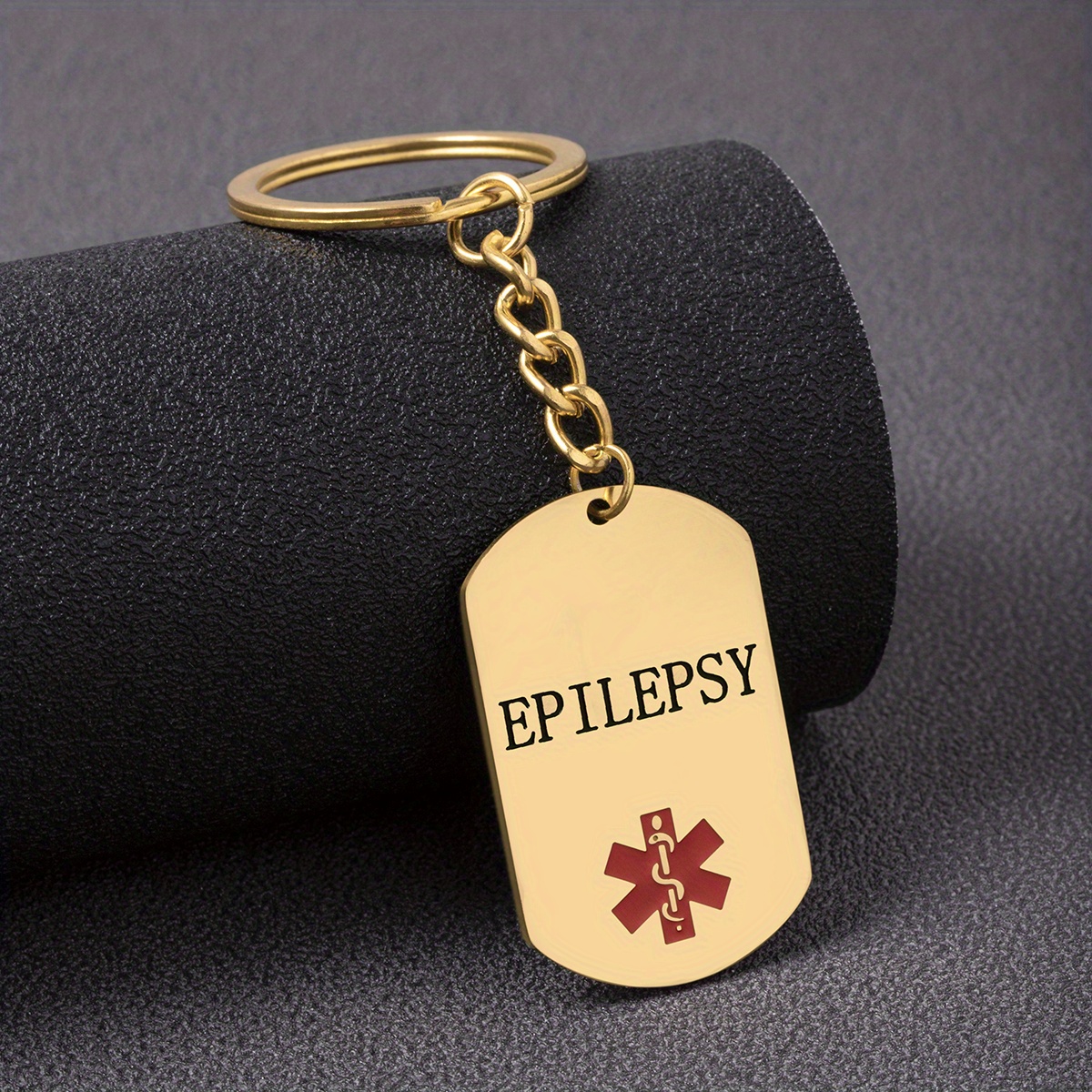 Stainless Steel Military Tag Keychain For Men Red Emblem Snake Staff