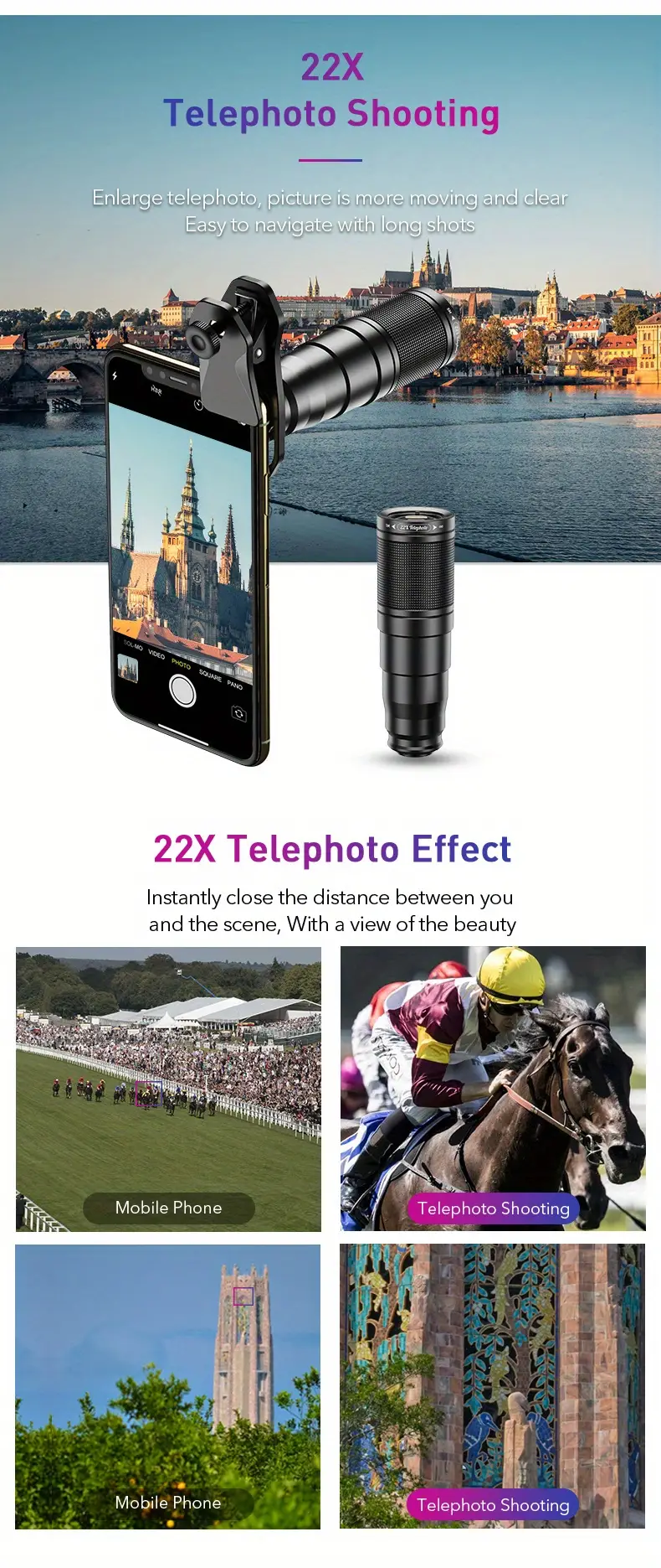 apexel optic hd kit for phone camera lens kit 4in1 telephoto zoom monocular telescope 22x lens macro wide fisheye with remote tripod details 1