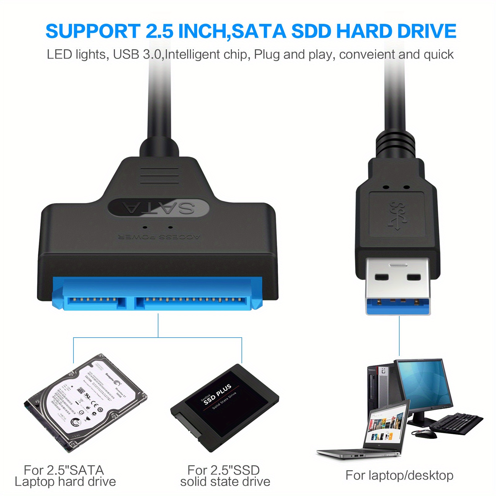 USB 3.0 to SATA 22 Pin 2.5 Hard Disk Drive Converter Adapter