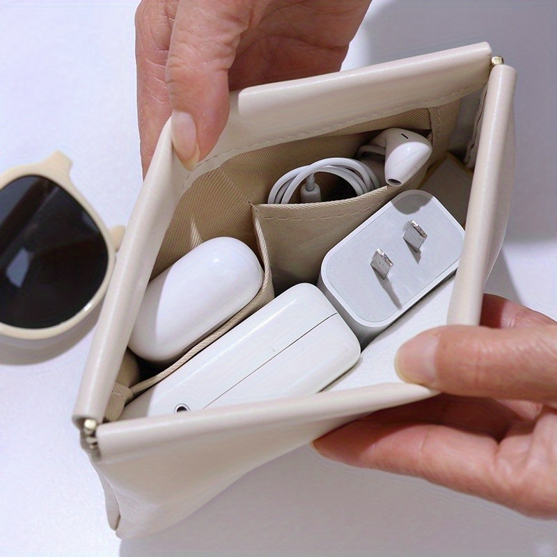 1pc Rose of No for Man's Land Coin Wallet ? Portable Mini Lipstick & USB Cable Organizer Bag for Women, Men, and Students, Beige with Golden Zipper, Compact Design for Travel, Daily Use, and Small Essentials, Techfriendly Pouch | Chic Storage Bag | Beige Wallet