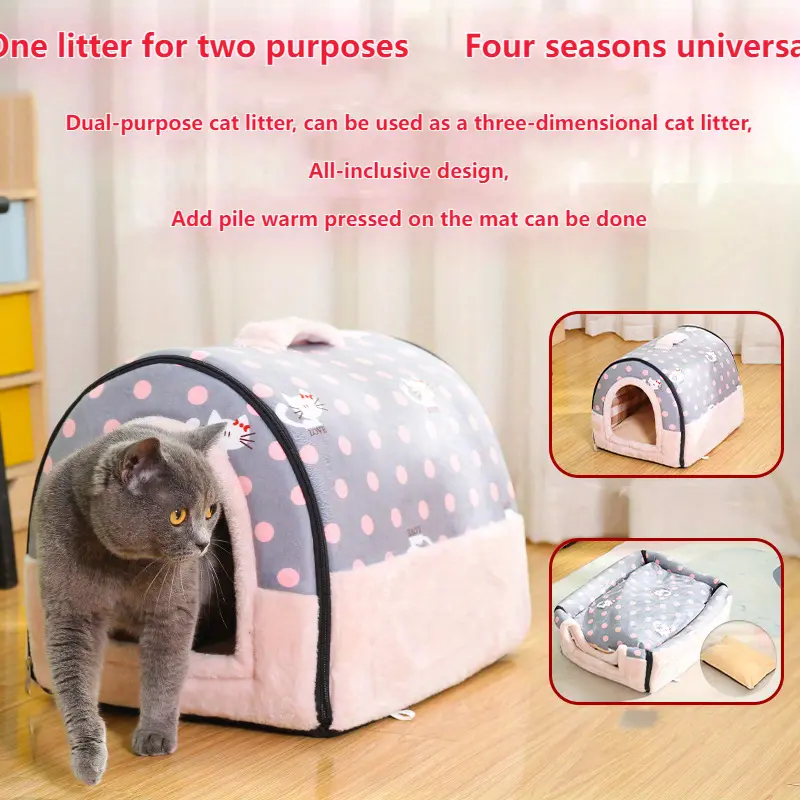 four seasons universal creative cat house plush warm dog nest dog bed soft removable dog house nest details 1