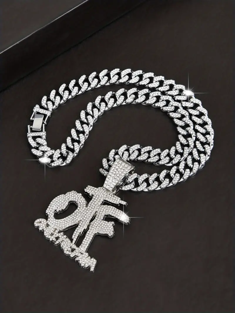 Miami Hip Hop Style Letter Otf Pendant Necklace Cuban Chain - Temu ...