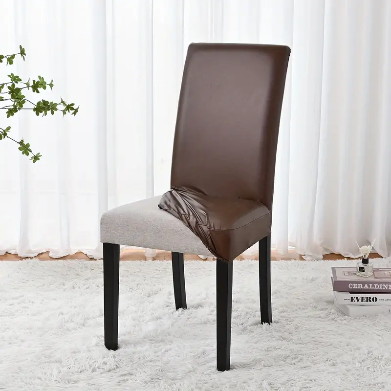 1pc elastic leather stretch dining chair slipcovers four seasons universal chair slipcover for wedding dining room office banquet house home decor details 17