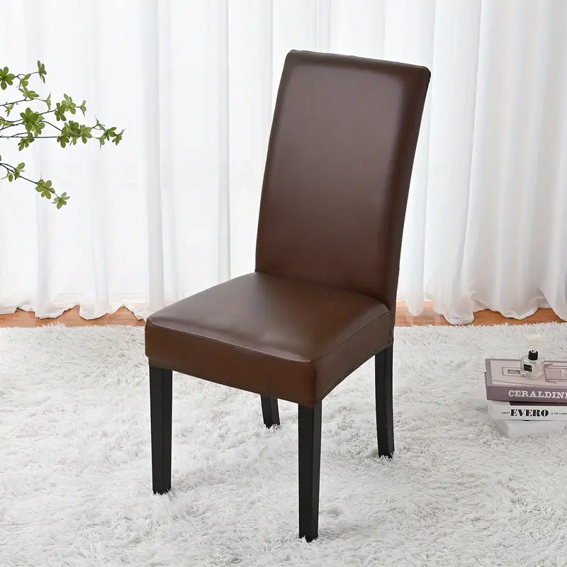 1pc elastic leather stretch dining chair slipcovers four seasons universal chair slipcover for wedding dining room office banquet house home decor details 16
