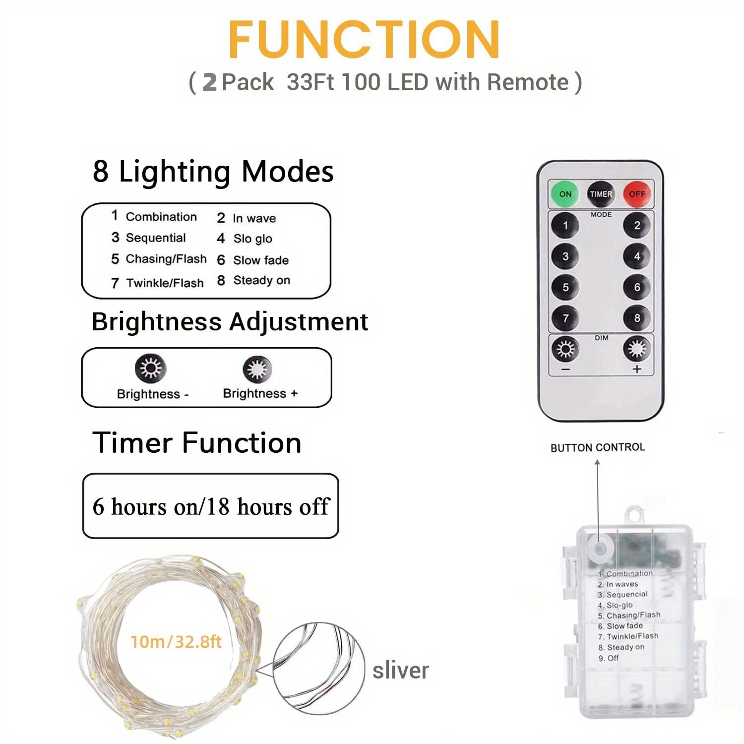 2 pack 32 8ft 100led fairy lights battery operated with remote control timer 8 modes waterproof copper wire twinkle string lights christmas lights for bedroom party indoor warm white multicolor cool white details 11