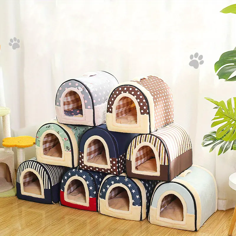 four seasons universal creative cat house plush warm dog nest dog bed soft removable dog house nest details 0