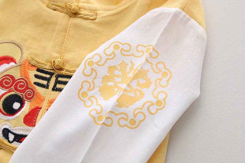 Boys Clothes Set Tiger Embroidery Graphic Mandarin Collar Shirt