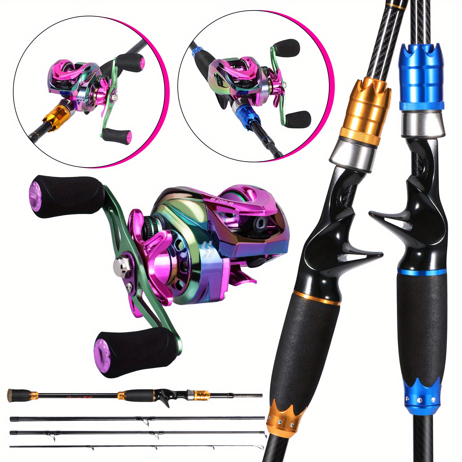 Fishing Rod Reel Combo, 1.8~82.68inch Carbon Fiber Casting Rod And  Baitcasting