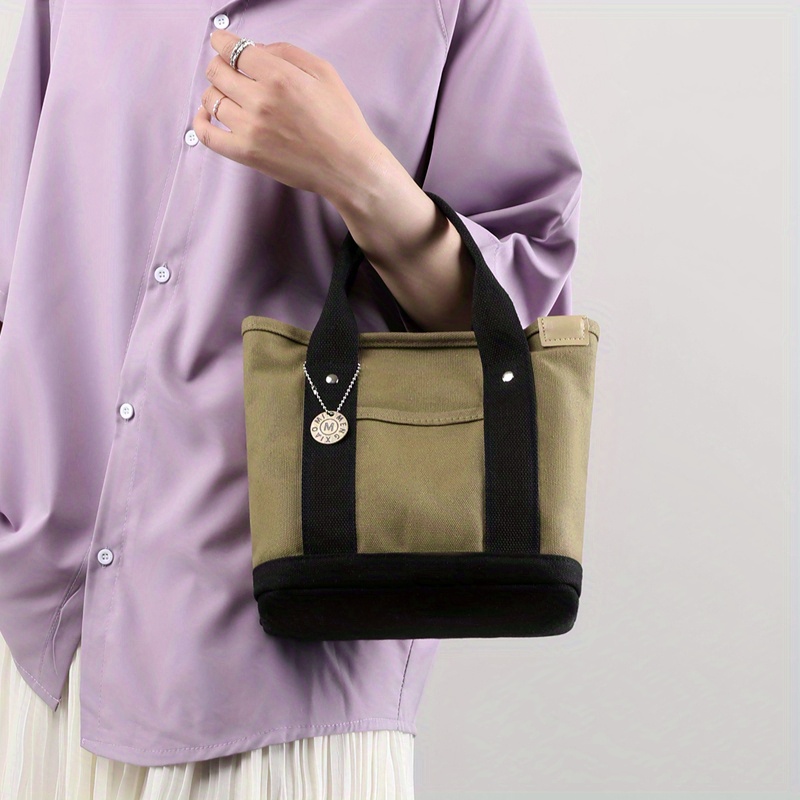 Canvas Contrast Color Tote Bag, Casual Daily Lunch Bento Bag, Durable  Fashion Commuter Bag - Temu