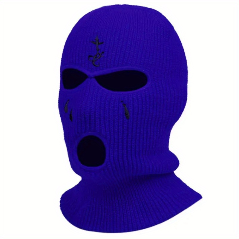 1pc Fashion Embroidered Knitted Ski Mask Winter Balaclava 3 Hole 