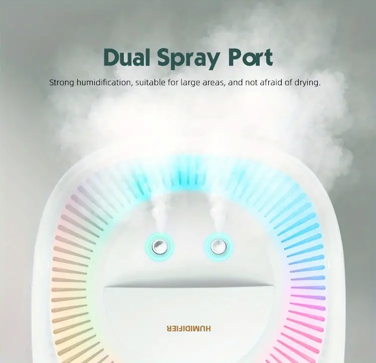 1pc 3300ml colorful atmosphere light humidifier large capacity cool mist dual spray port usb personal desktop for bedroom travel office home details 5