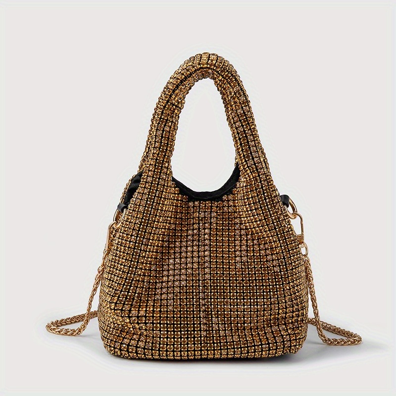 Rhinestone Decor Mini Bucket Bag, Lightweight Chain Versatile Shoulder Bag,  Shiny Portable Top Handle Handbag - Temu