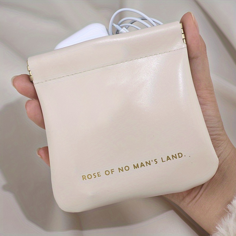 1pc Rose of No for Man's Land Coin Wallet ? Portable Mini Lipstick & USB Cable Organizer Bag for Women, Men, and Students, Beige with Golden Zipper, Compact Design for Travel, Daily Use, and Small Essentials, Techfriendly Pouch | Chic Storage Bag | Beige Wallet