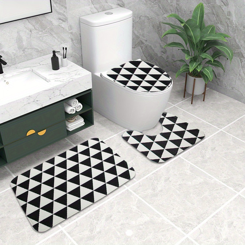 Black White Bathroom Rug Set, Black White Bath Mat Set