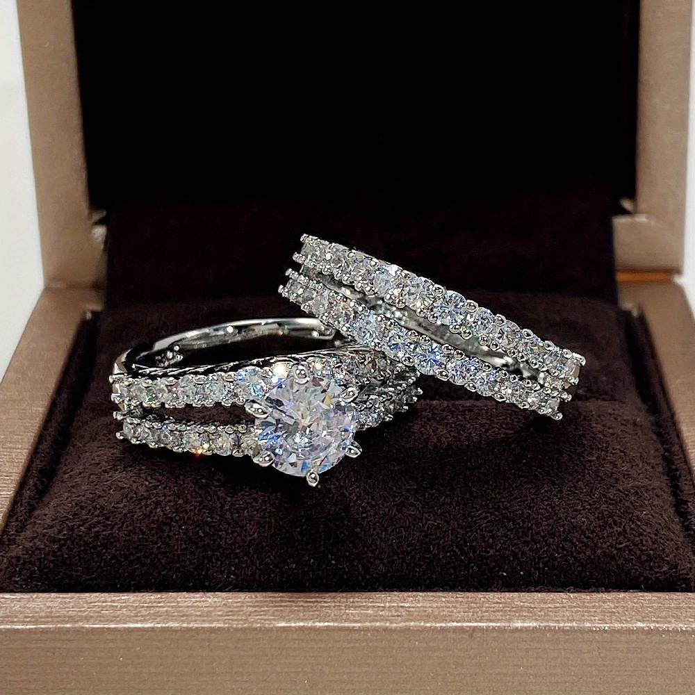 Bridal Wedding Rings 18k Plated 6 Prong Setting Zircon Rings - Temu