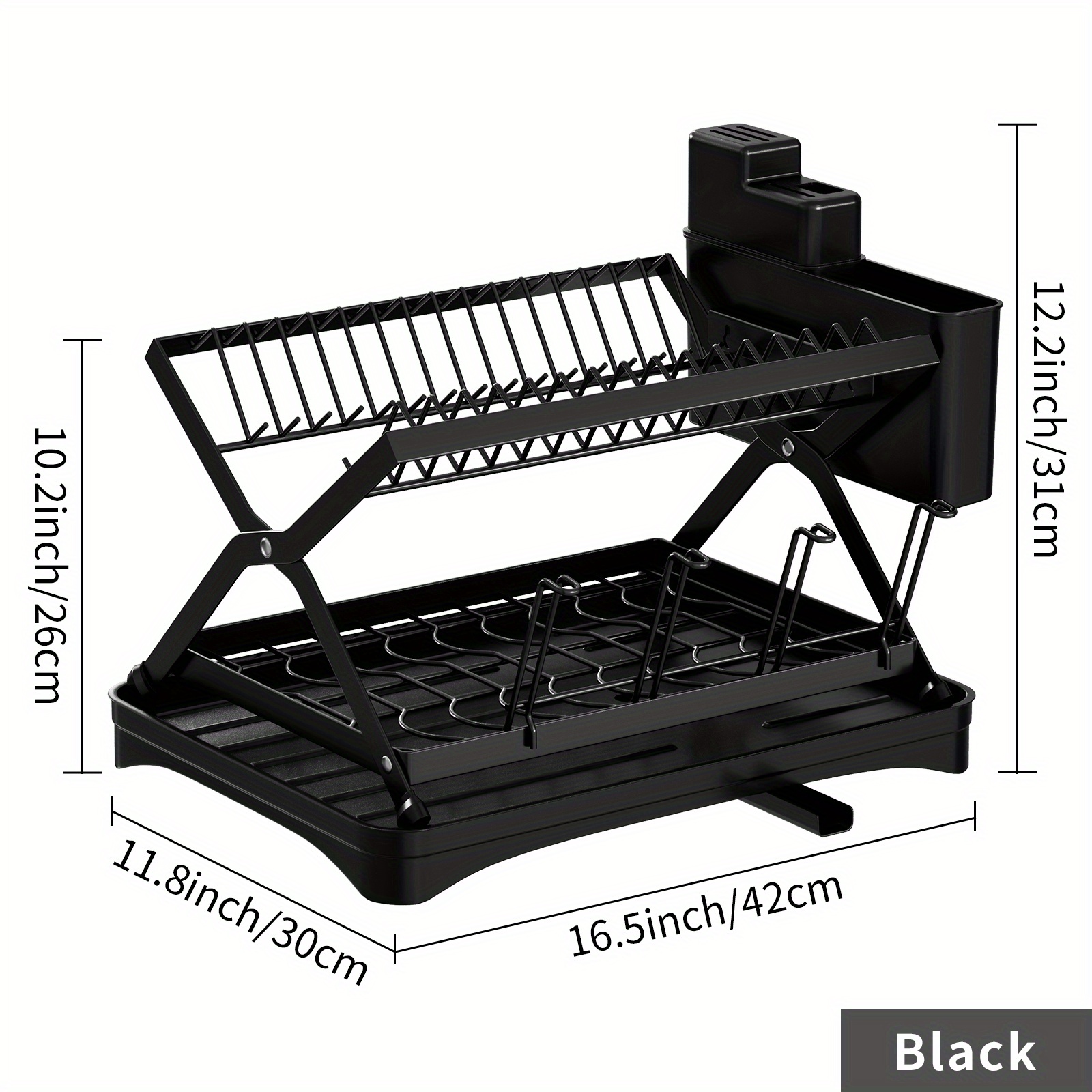 2-tier Dish Rack With Drainage And Utensil Holder - Foldable Dish Drainers  For Kitchen Counter - Black - Efficient Drying Rack With Drainboard Set -  Kitchen Accessories - Temu