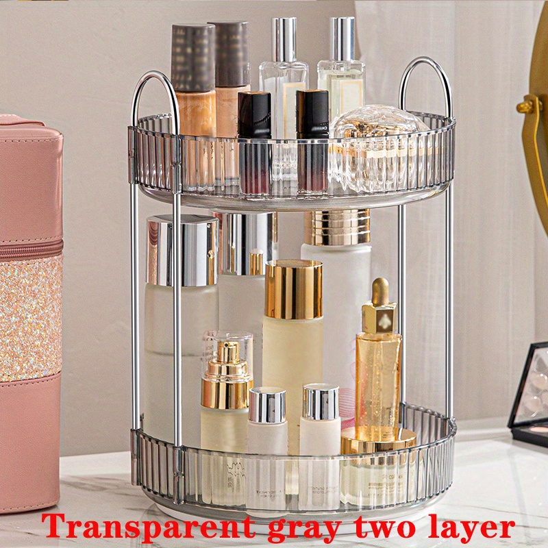 1pc Double Layer Transparent Gray Bathroom Storage Shelf Pet Material Makeup  Organizer For Bathroom Sink, Elegant Storage Rack For Perfumes, Lipsticks,  Etc.