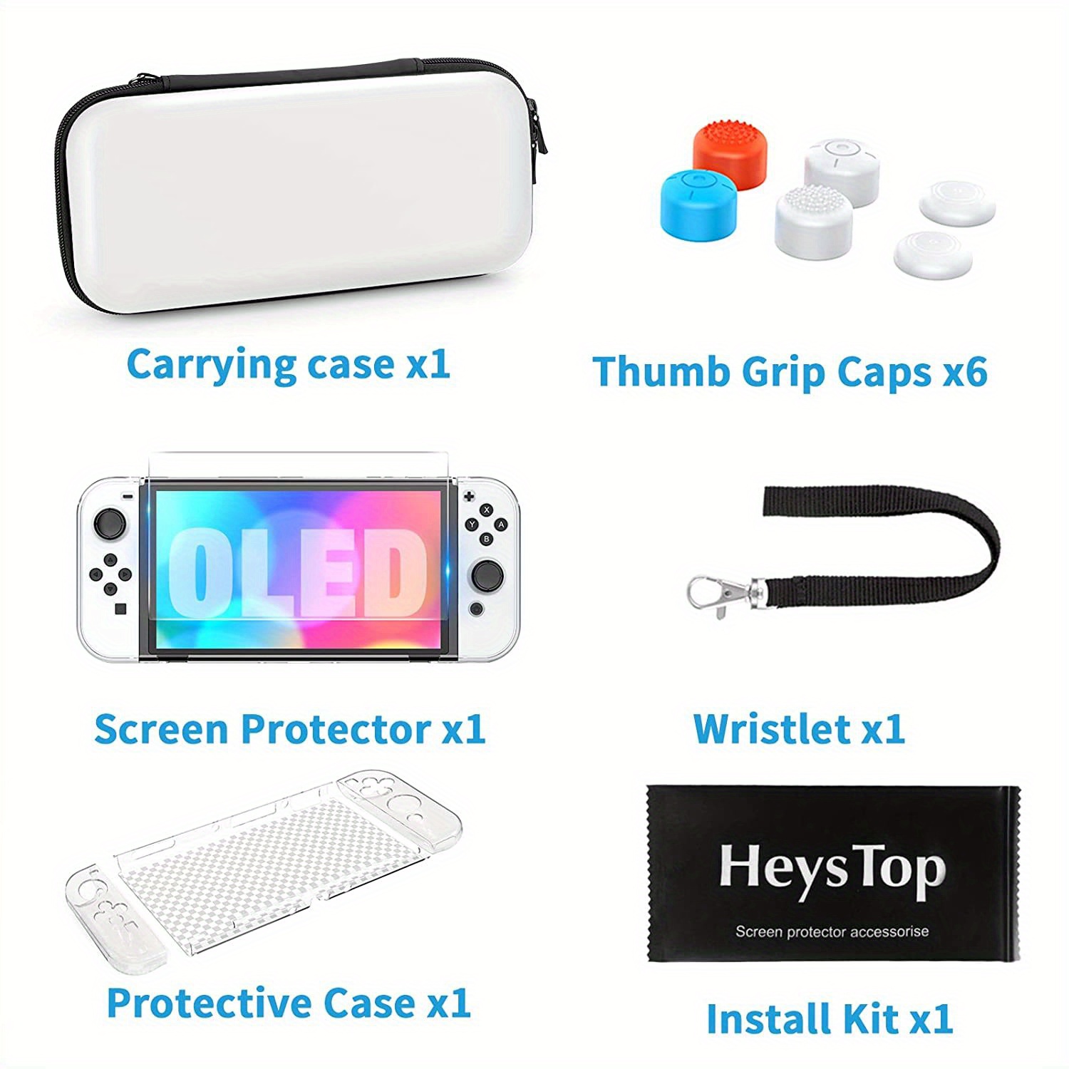  HEYSTOP Switch OLED Model Carrying Case, 9 in 1 Accessories Kit  for 2021 Nintendo Switch OLED Model with Dockable Protective Case Cover, HD Switch  OLED Screen Protector and Thumb Grip Caps (