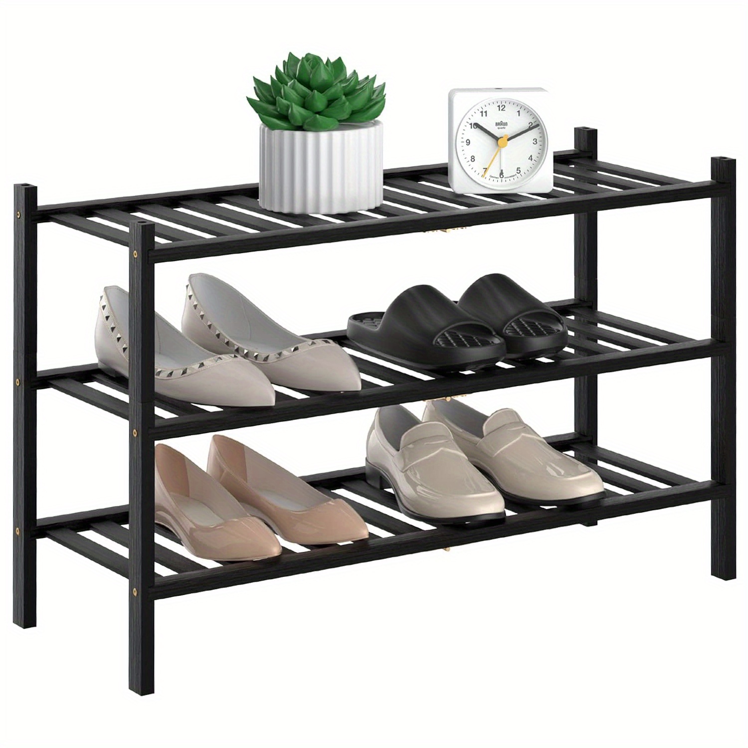 Quiqear Bamboo Shoe Rack, 2 Tier Shoe Rack Organizer, Stackable & Durable Shoe  Shelf Holder, Free Standing Shoe Racks, Shoe Storage Organizer for Entryway,  Closet, Hallway (Black) – Built to Order, Made