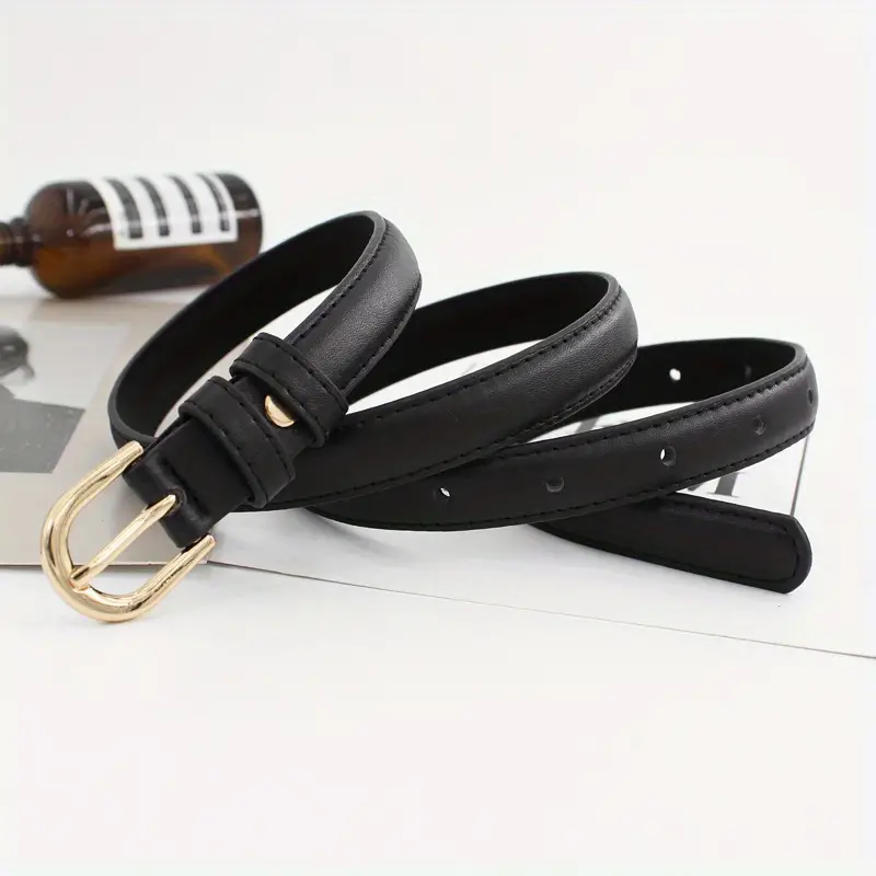 Pu Leather Belts Women Skinny Waist Belts Metal Buckle Solid - Temu Canada