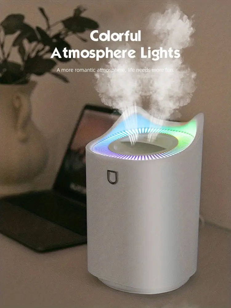 1pc 3000ml colorful atmosphere light humidifier large capacity cool mist dual spray port usb personal desktop for bedroom travel office home details 4