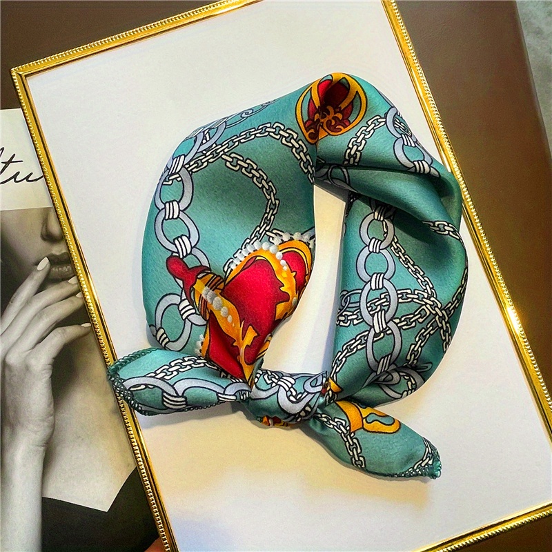 Vintage Chain Print Bandana Classic Small Satin Square Scarf Elegant  Neckerchief Head Wrap For Women - Temu