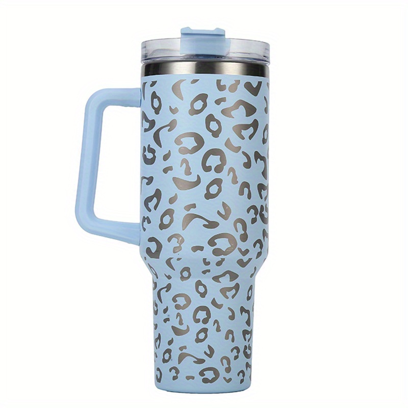 Blue Leopard Insulated Tumbler with Handle