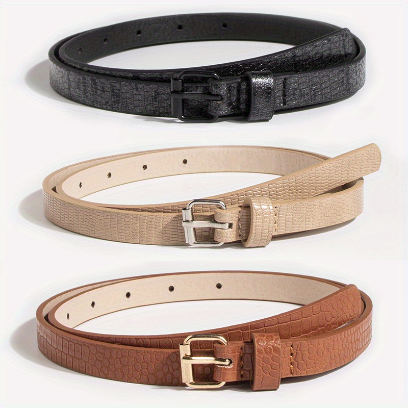 3 Uds Patrón De Serpiente Pu Cinturón Elegante Color Sólido En Relieve  Cinturón Simple Casual Faja Para Mujer, 90 Días De Protección Al Comprador