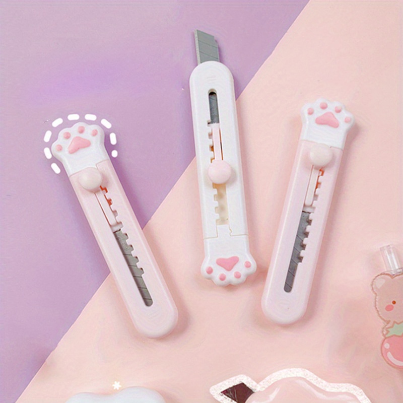 1Pack Kawaii Mini Pocket Cat Paw Art Utility Knife Express Box Knife Paper  Cutter Craft Wrapping Refillable Blade Stationery
