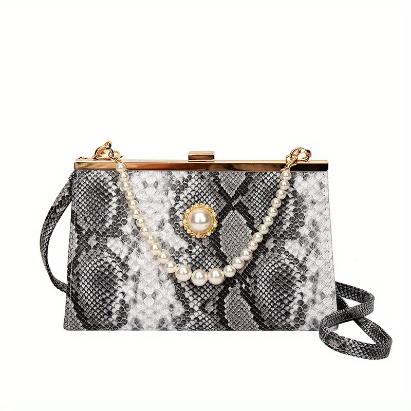 Leather Shoulder Bag Chain Purse for Women - Fashion Crossbody Bags Vintage  Snake Print Underarm Bag Square Satchel Handbag