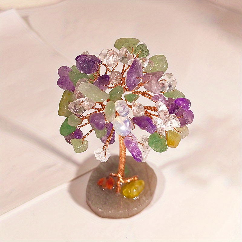 Natural Crystal Fortune Tree Ornaments with Agate Base Handicrafts