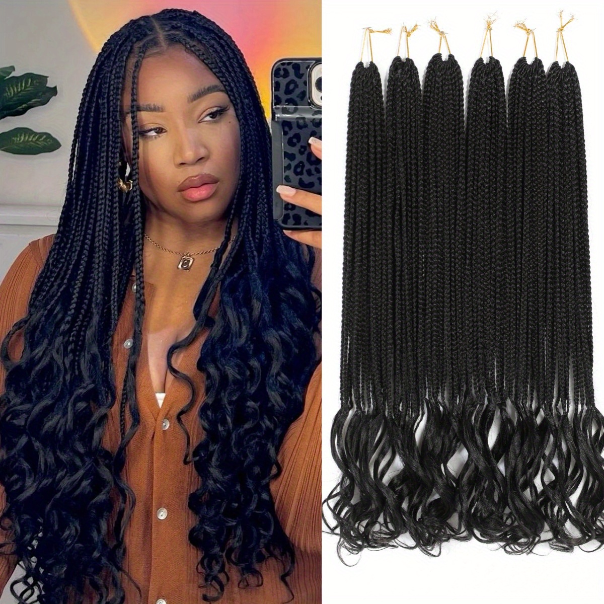 Boho Box Braid Crochet Hair 24Inch Long Goddess Braiding 1B Synthetic Bohemian  Braids Curly Ends Hair Extensions for Black Women