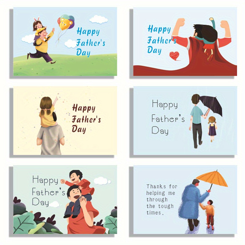 6pcs Father's Day Greeting Card, Paper Thank You Card For Father's