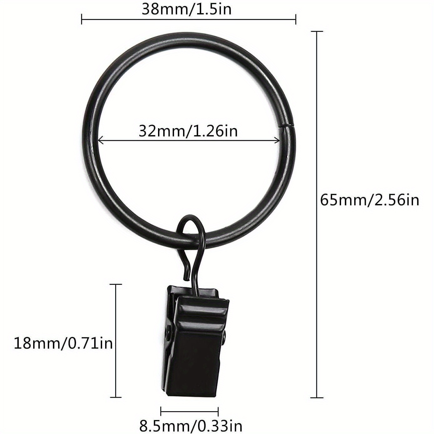 TEMU Lot de 20 anneaux de rideau en métal avec clips, crochets de fixation pour rideaux, supports décoratifs pour à rideaux, œillets de différents