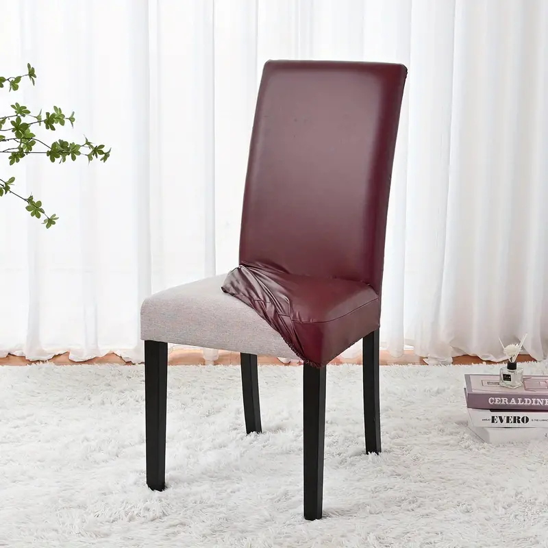 1pc elastic leather stretch dining chair slipcovers four seasons universal chair slipcover for wedding dining room office banquet house home decor details 13