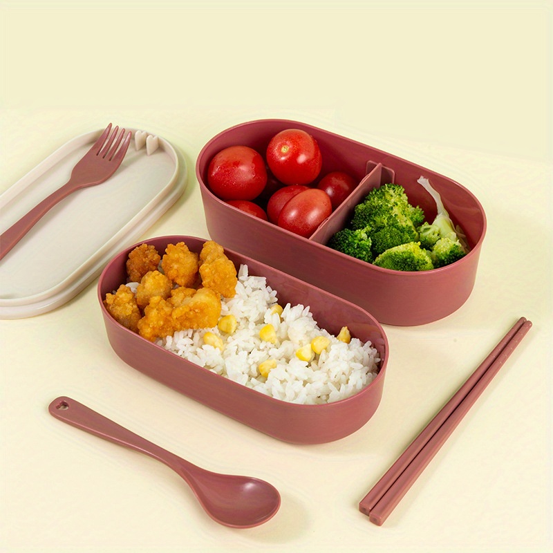 Double layer Lunch Box With Cutlery Set Microwave Safe For - Temu