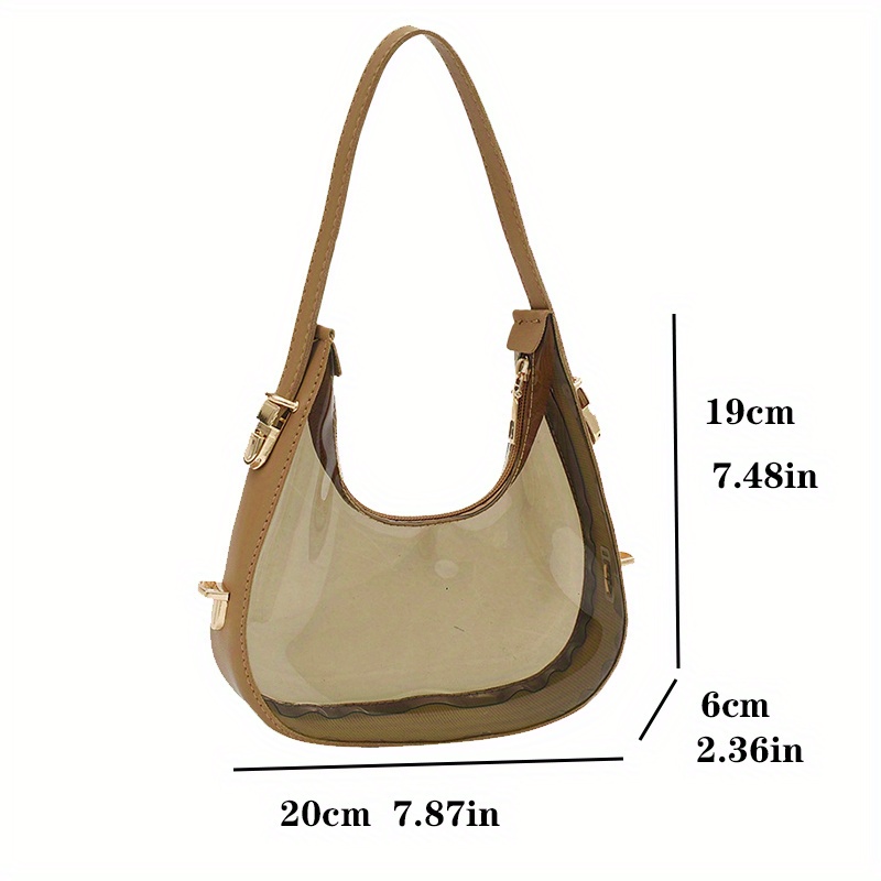 Mirror-colored Pure Color Baguette Bag, Fashionable Commuting Zipper  Underarm Bag, Women's Simple Shoulder Bag