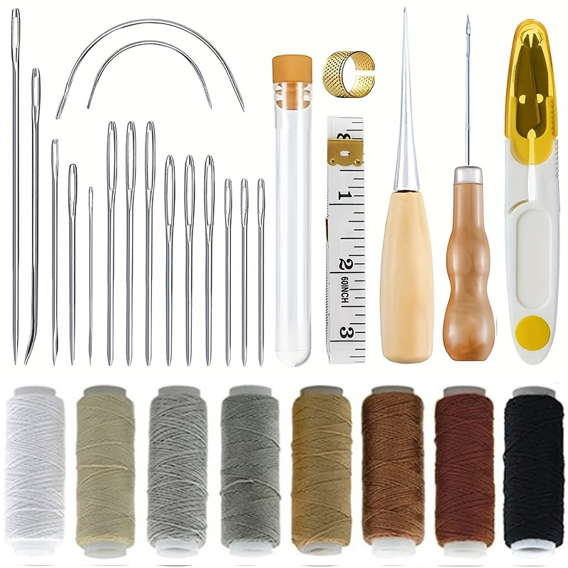 30 Pcs Upholstery Repair Kit, Hand Sewing Craft Tools with Sewing Awl, Leather Sewing Kit,Leather Sewing Needles, 8 Leather Sewing Thread, Tape