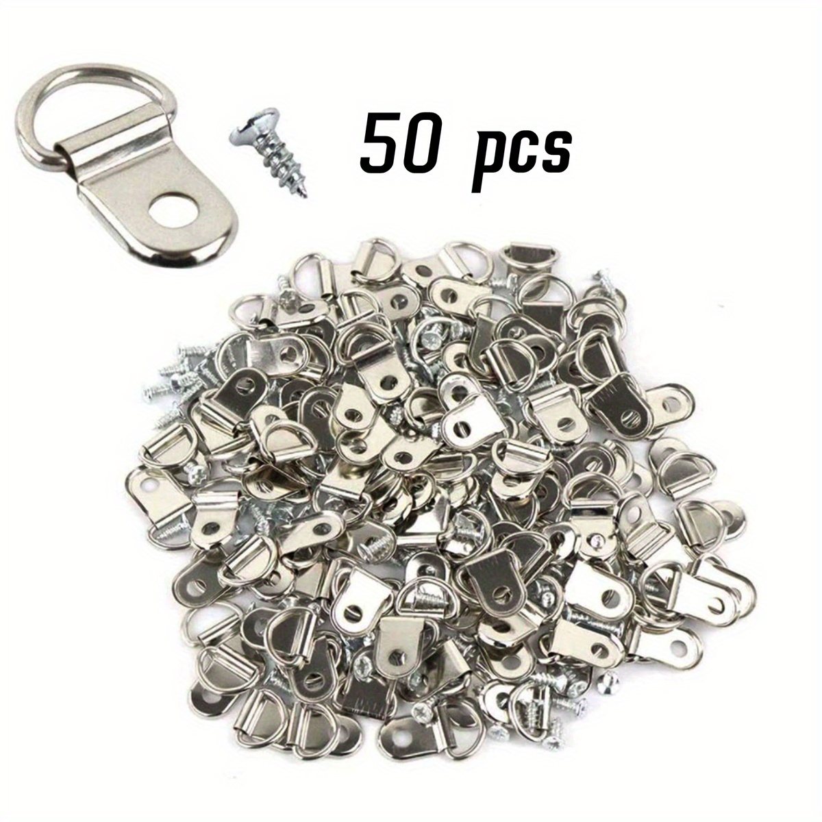 50pcs D-Ring Hangers With Screws, Picture Hanging Hardware Single Hole  Picture Hooks For Hanging Paintings, Mirror, Clock, Decoration, Artwork  Picture