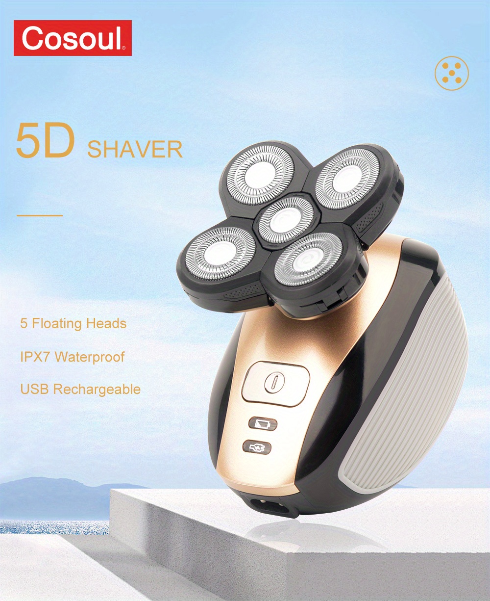 Afeitadora eléctrica 5D rotativa con recortadora emergente, pantalla LED,  afeitadoras de cabeza calva, eléctricas, inalámbricas, recargables, para