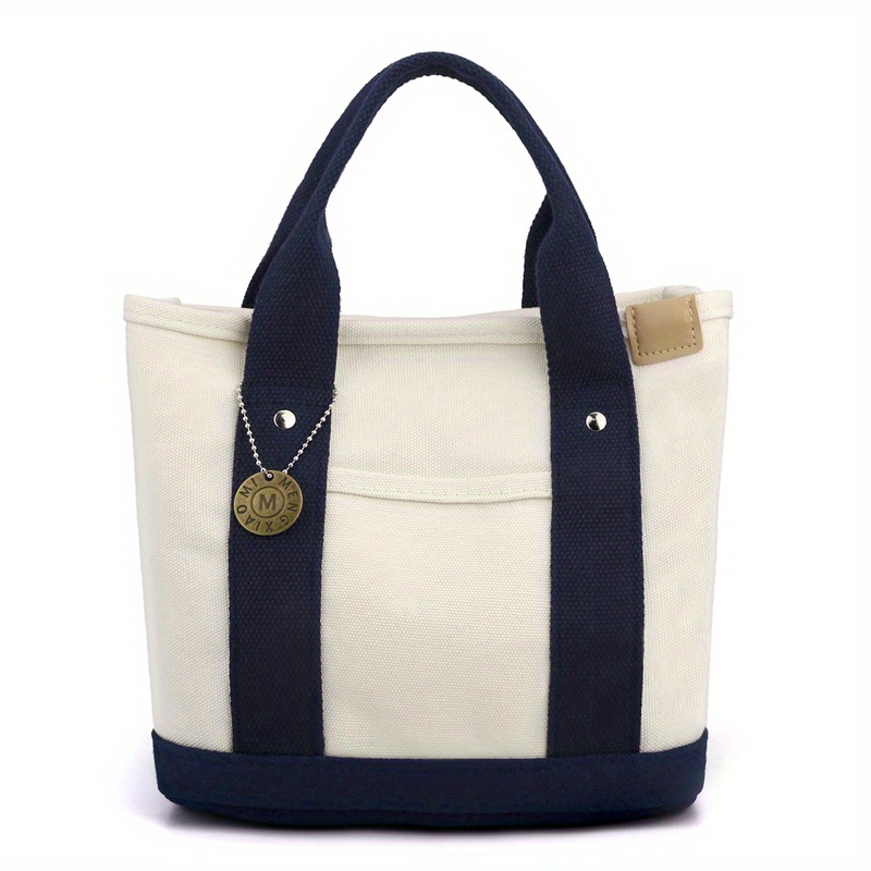 Canvas Contrast Color Tote Bag, Casual Daily Lunch Bento Bag, Durable  Fashion Commuter Bag - Temu