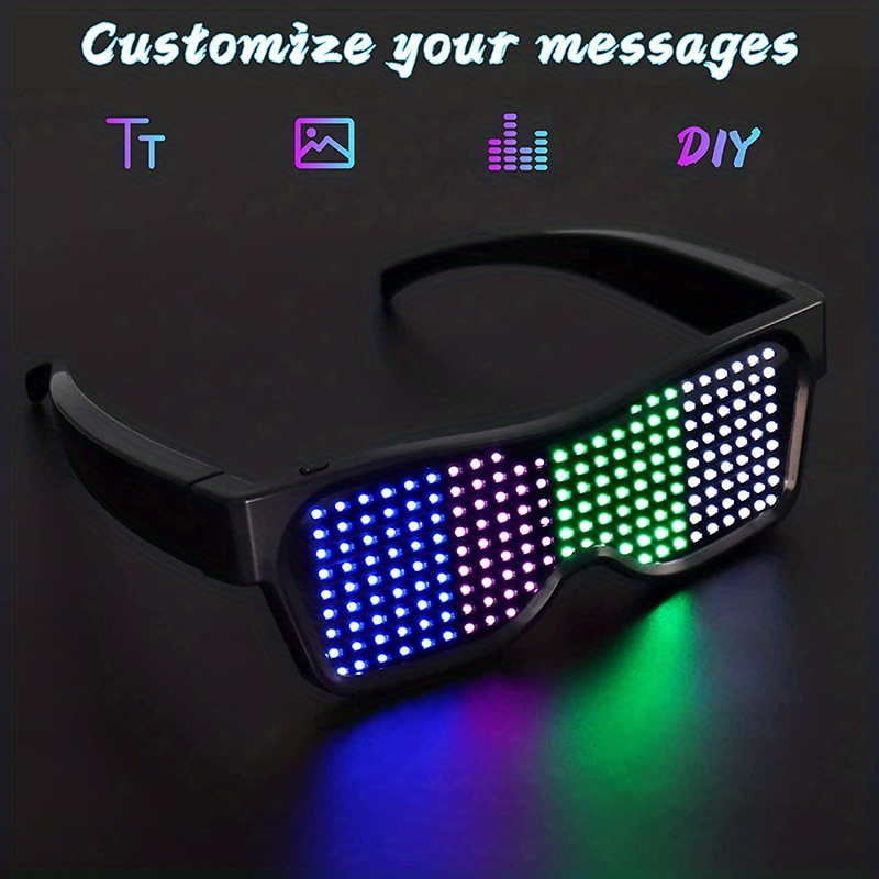 EYEFLASHES LED Glasses for Parties - LED Bluetooth Glasses for Festivals - Cool Glasses to Display Customized Flashing Messages & Animations Via