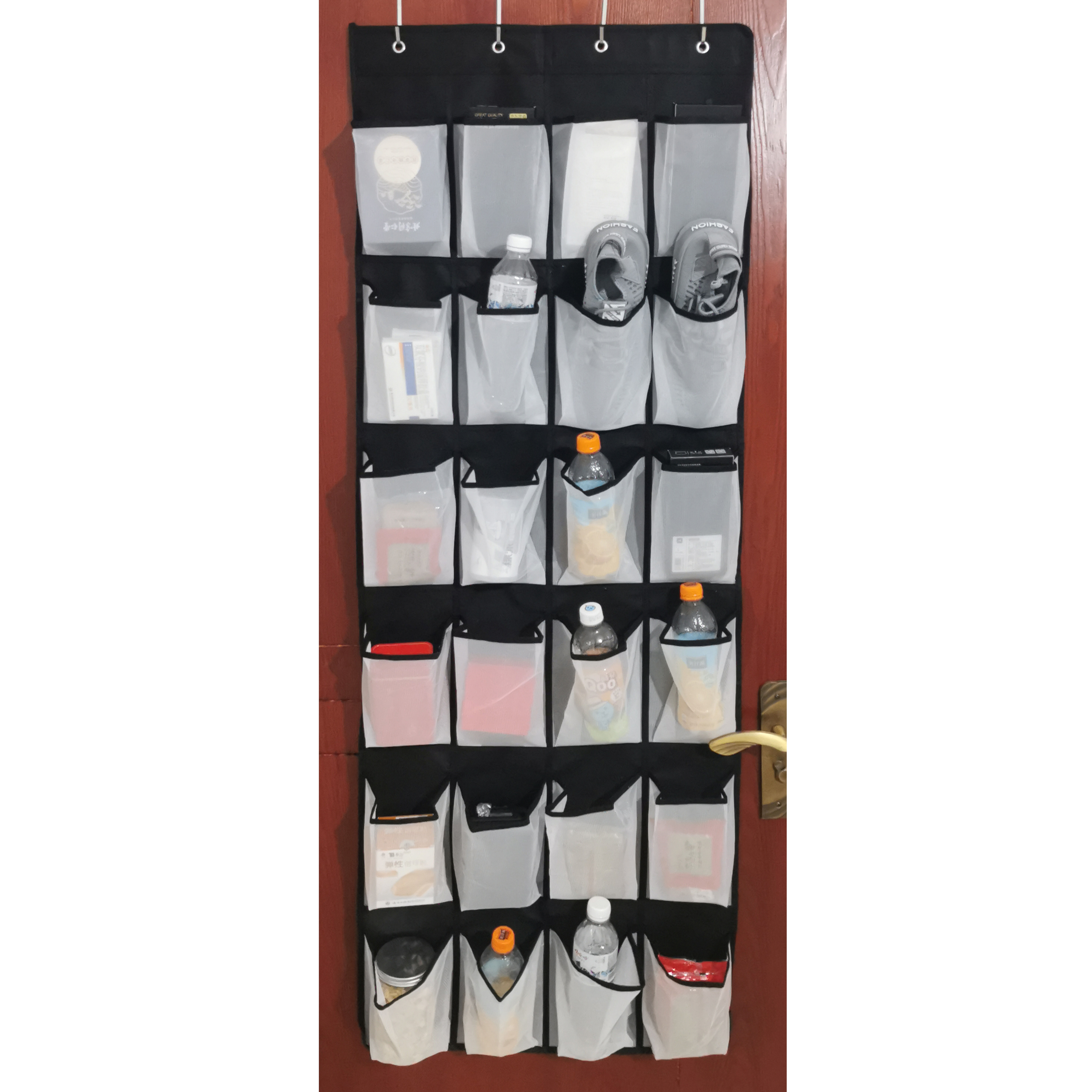 Over the Door Hanging Shoe Rack Organizer for Closet Door,Zapateras Storage  Holder with 24 Large Pockets,Black 