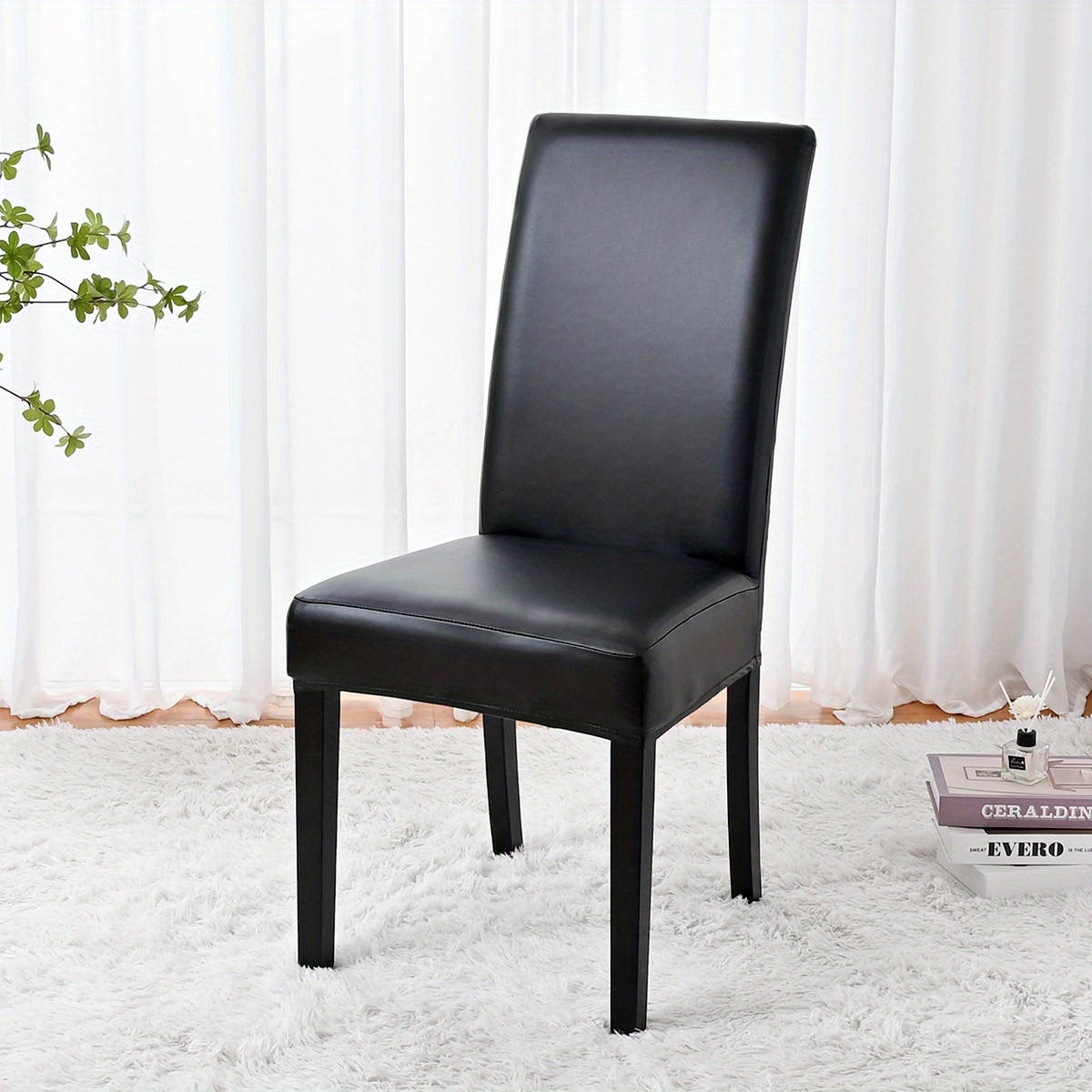 1pc elastic leather stretch dining chair slipcovers four seasons universal chair slipcover for wedding dining room office banquet house home decor details 0