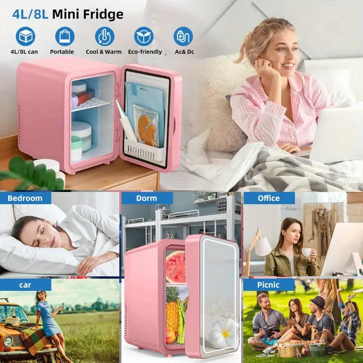 mini fridge led mirrored beauty fridge 8l mini refrigerator portable compact personal fridge cooler ac dc thermoelectric cooler and heater suitable for bedroom car used for skin care makeup details 0