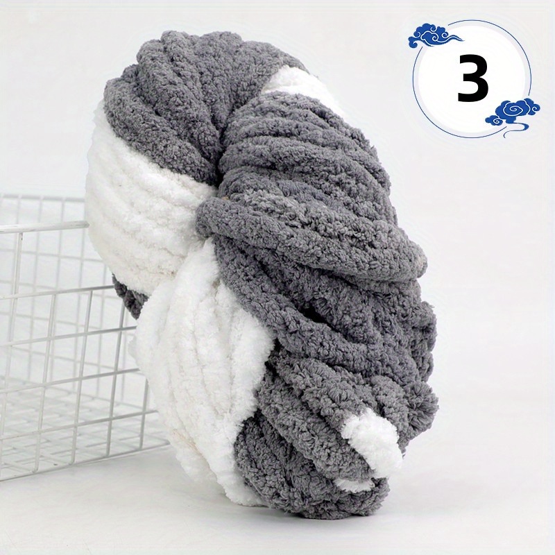 Light Grey Chunky Chenille Yarn for Crocheting, Bulky Thick Fluffy Yarn for  Knit