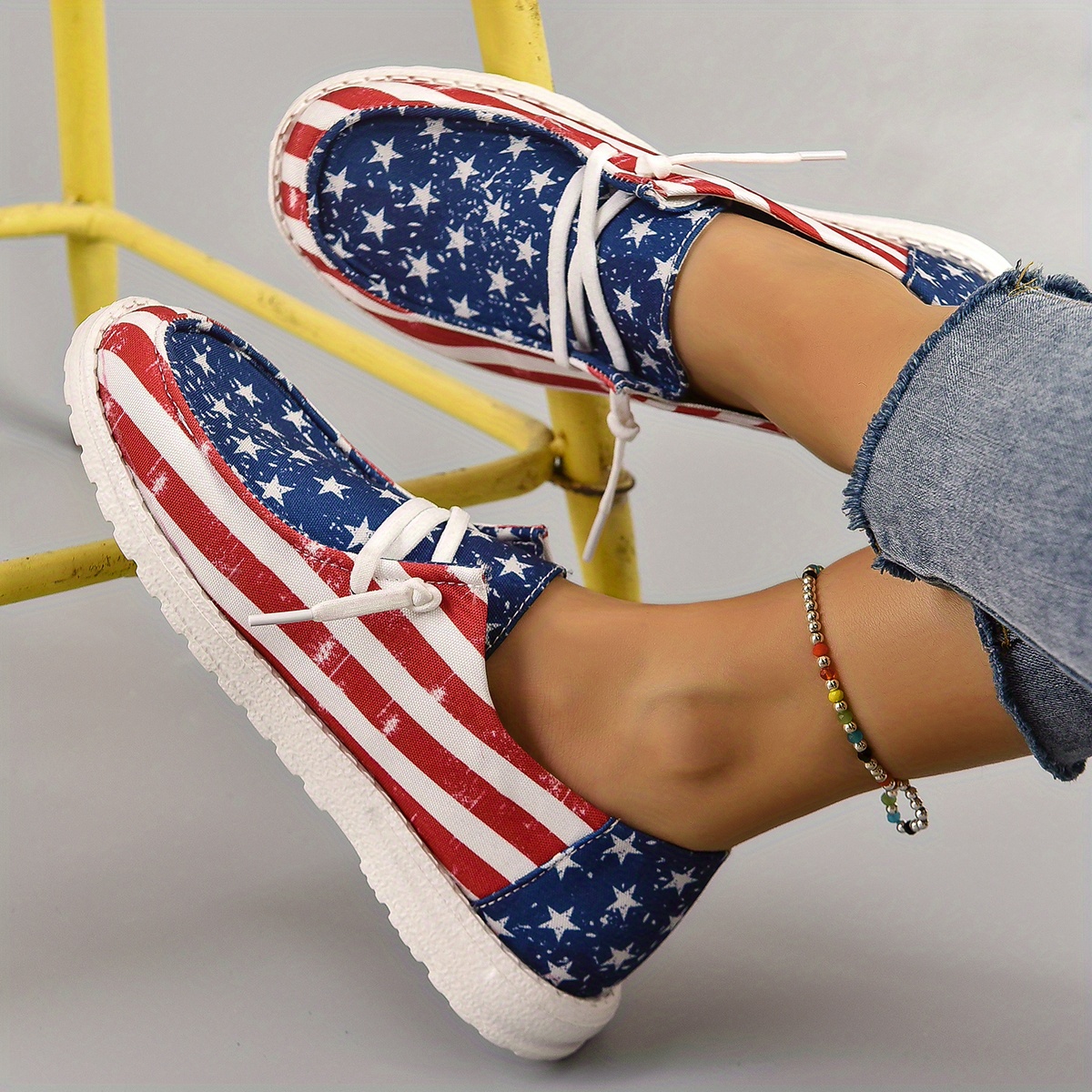 Zapatos De Lona Con Patr n De Bandera Americana Informal Para Mujer Zapatos N uticos Informales Para La Vida Diaria Calzado De Mujer