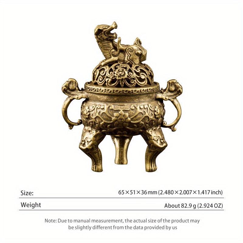 1pc アンティーク真鍮香炉 中国の古い手作り純真鍮獣の頭の小さな香炉 