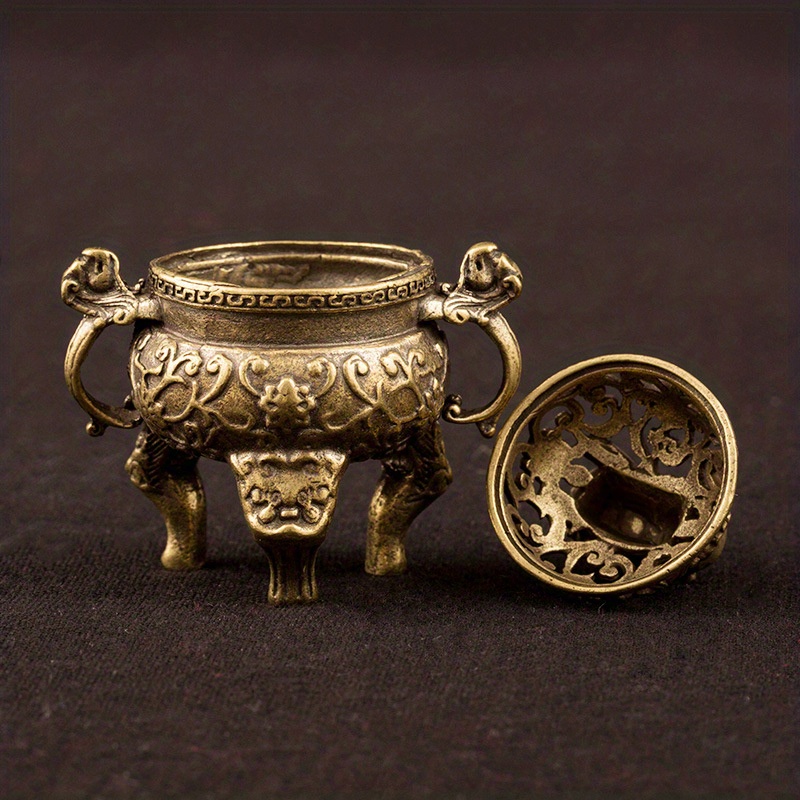 1pc アンティーク真鍮香炉 中国の古い手作り純真鍮獣の頭の小さな香炉 