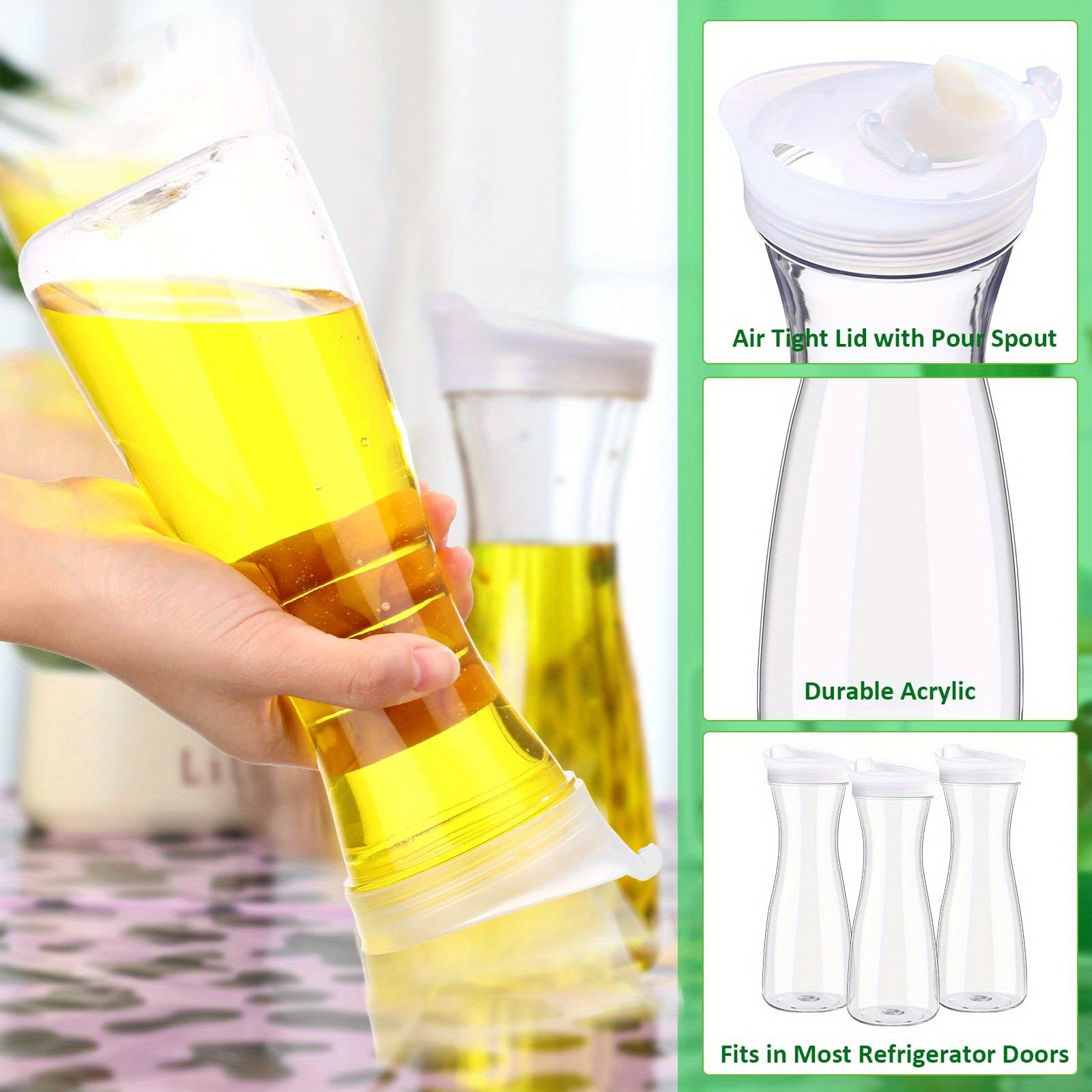 2pcs 20/33/54oz, Clear Acrylic Juice Drink Pitcher Carafe Jug Water Carafes  For Cold Juices, Plastic Juice Container Pitcher Clear Narrow Neck Drink Carafes  Mimosa Bar Beverage Pitcher For Outdoors Picnic Parties Tea